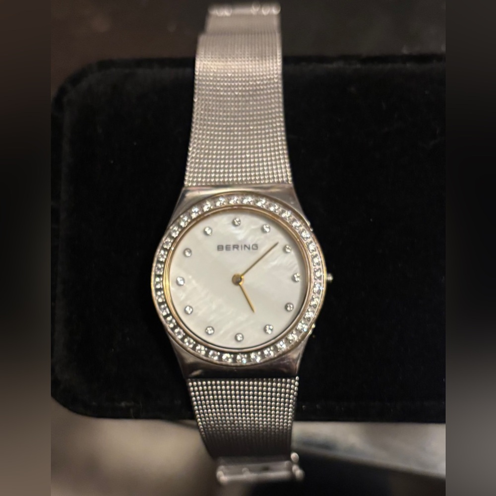 Bering Silver Women's Watch with Crystal Accents & Stainless Steel Band
